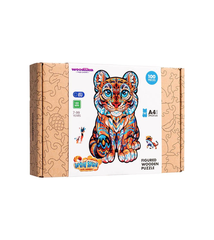 Bunte Tigerpuzzle Verpackung aus Karton, 100-teilig, Figurenpuzzle für Kinder ab 7 Jahren
