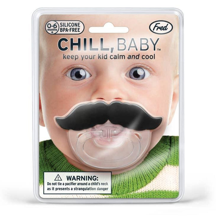 Baby Schnuller mit schwarzem Schnurrbart, lustiges Silikon Beruhigungssauger Design, Verpackung